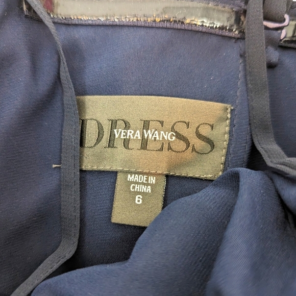 Vera Wang Dress Chiffon Long Gown Navy Blue Strapless Formal Black Tie Womens 6 - Picture 9 of 13